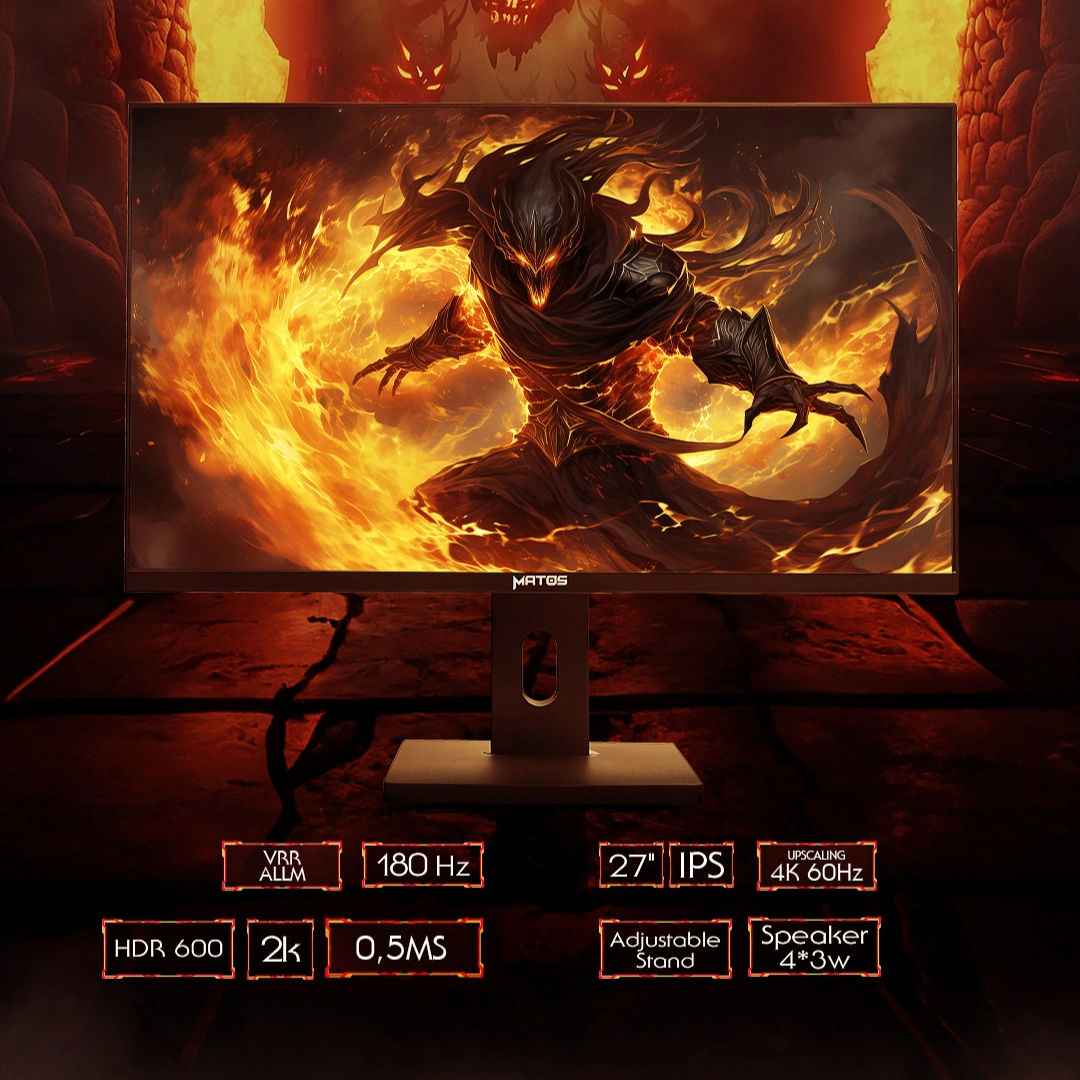 MONITEUR MATOS NIGHTMARE MSG274 180HZ IPS 27 POUCE ADJUSTABLE QHD 2K UPSCALING 4K 60HZ